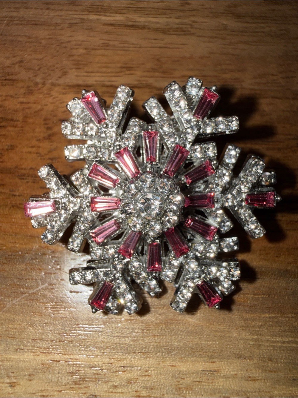 Pink and Silver Snowflake Crystal Brooch - Women’s Jewelry